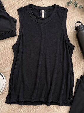 Lululemon Black Sleeveless Tank Top Size 10 Relaxed Fit Longline Sheer